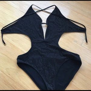 Gucci one piece swimsuit black with studs